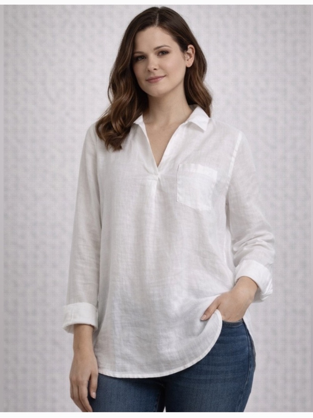 J. Jill White Linen V-Neck Pocket Tunic ❤️❤️